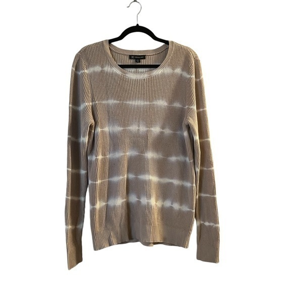 INC International Concepts Sweaters - INC International Concepts Tan & White Tie-Dye 100% Cotton Scoop Neck Sweater, L
